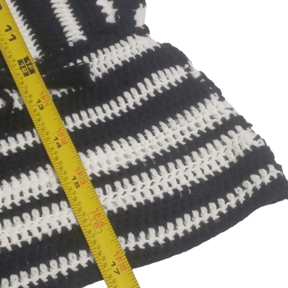 Zara Blue White Crochet Stripe Drawstring Waist Crop Tank Top Small - Picture 6 of 7
